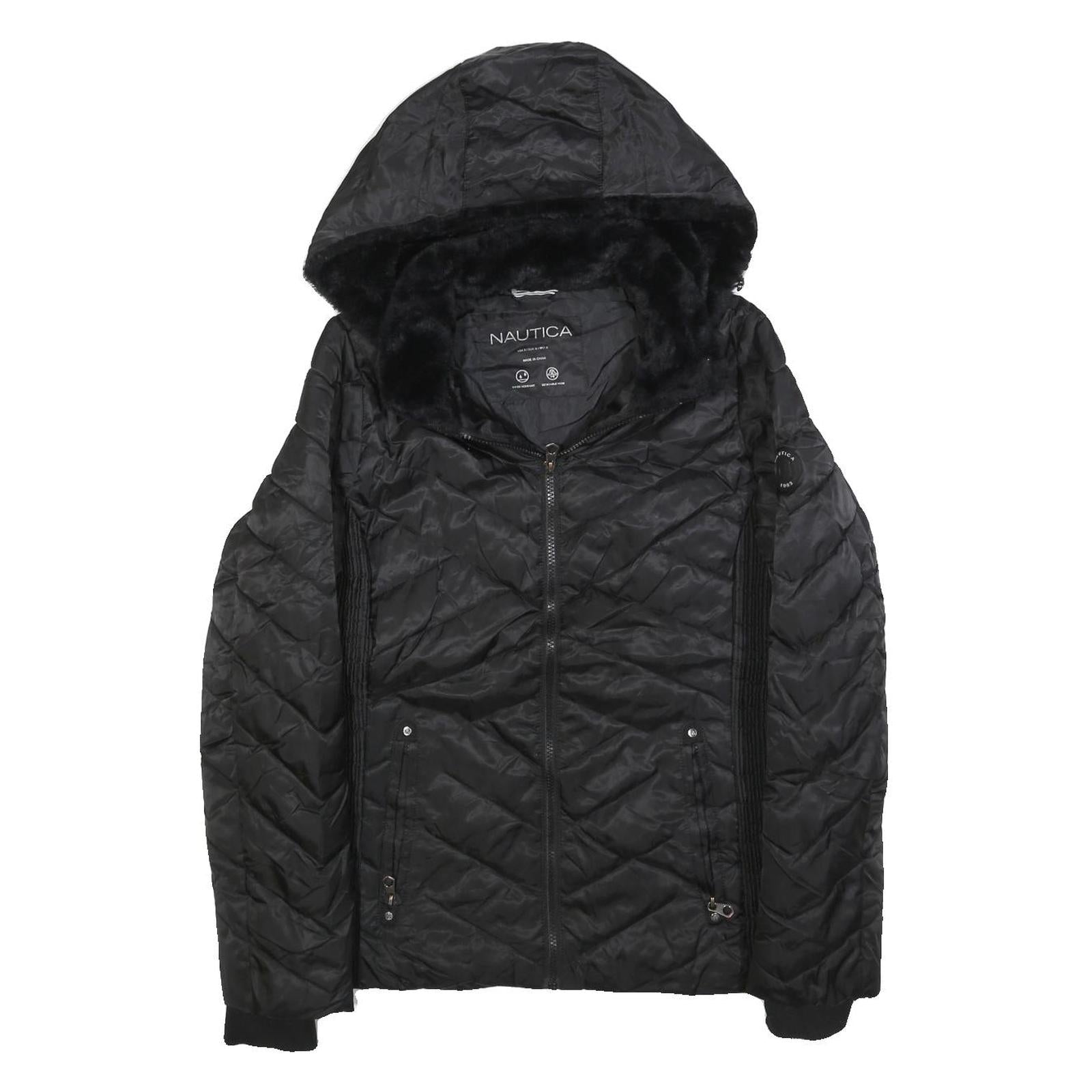 NAUTICA Womens Black Quilted Jacket S Polyester Blend Hooded Zip Closure Refurbished - N/A refurbished available on Cerqular