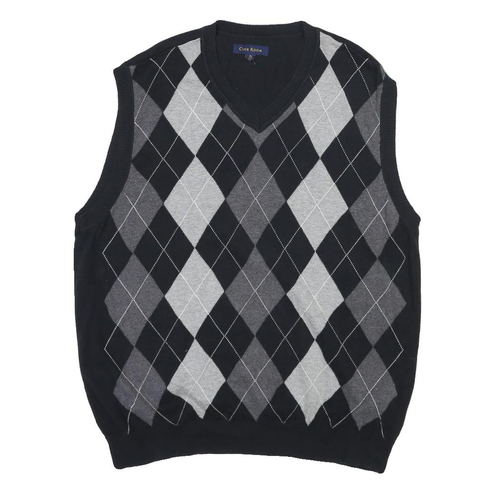 CLUB ROOM Mens Black & Grey Argyle V-Neck Patterned Chunky Knit XL Sweater Vest Refurbished - N/A refurbished available on Cerqular