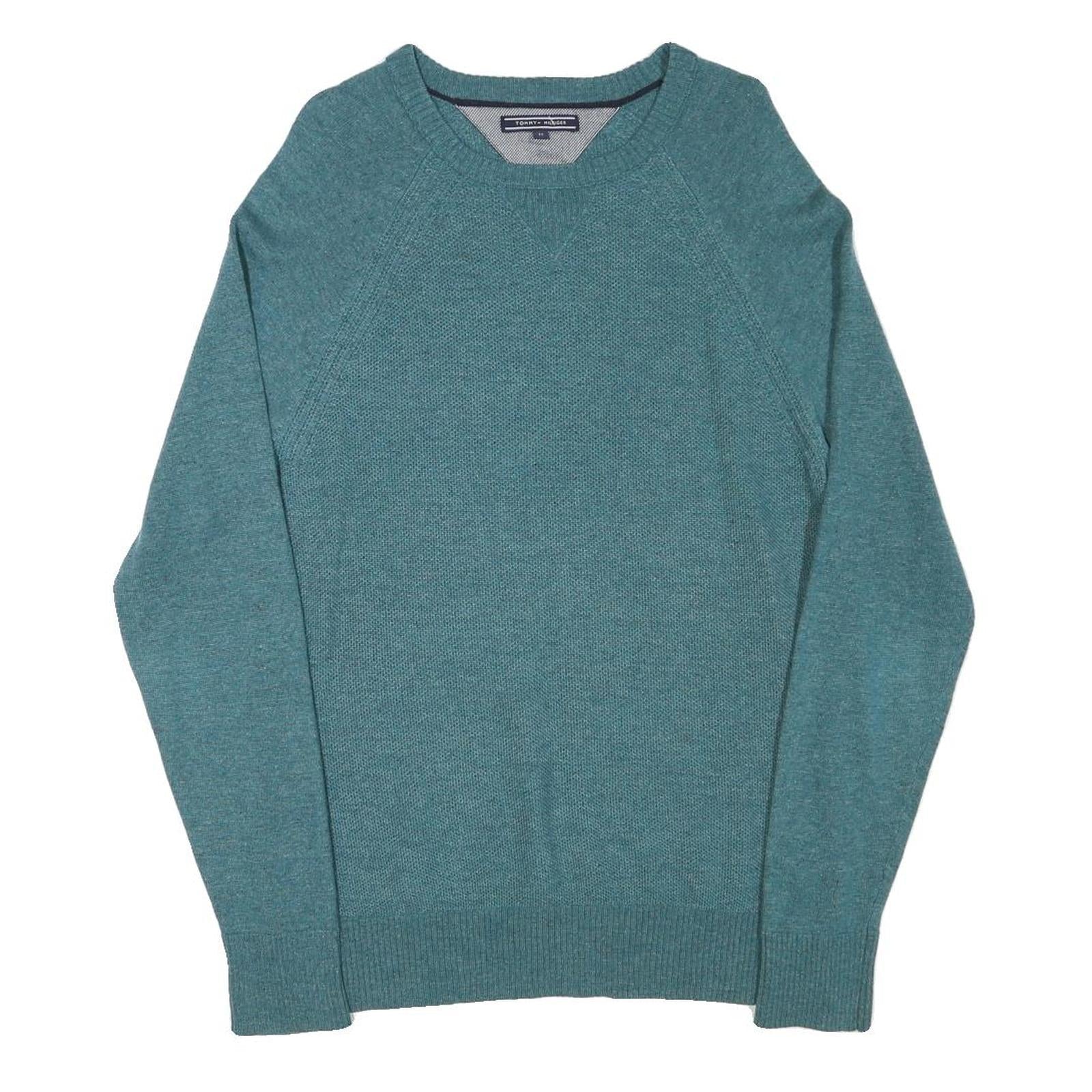 TOMMY HILFIGER Mens Blue Plain Crew Neck Basic Knit Jumper M Wool Blend Refurbished - N/A refurbished available on Cerqular