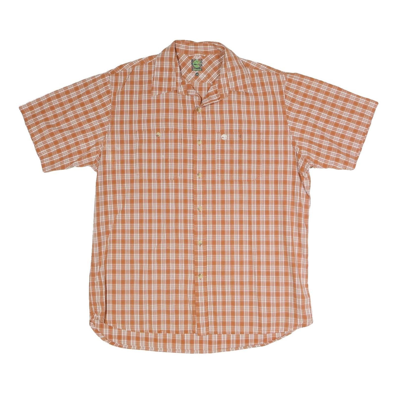 TIMBERLAND Mens Orange & White Check Shirt L Casual Cotton Blend Summer Refurbished - N/A refurbished available on Cerqular