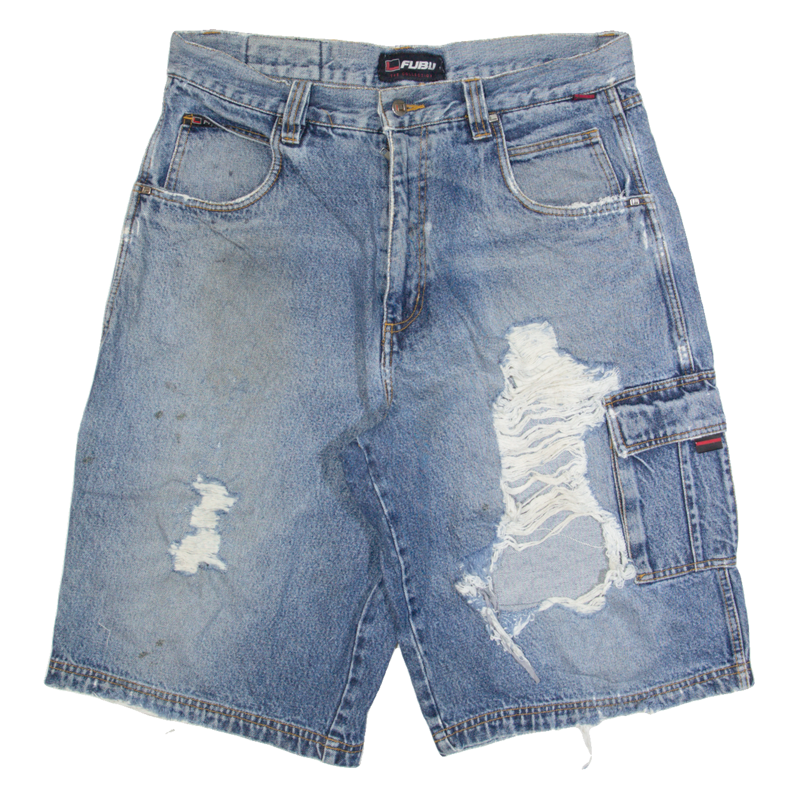 FUBU Distressed Mens Jorts Shorts Blue L W36 Refurbished - N/A refurbished available on Cerqular