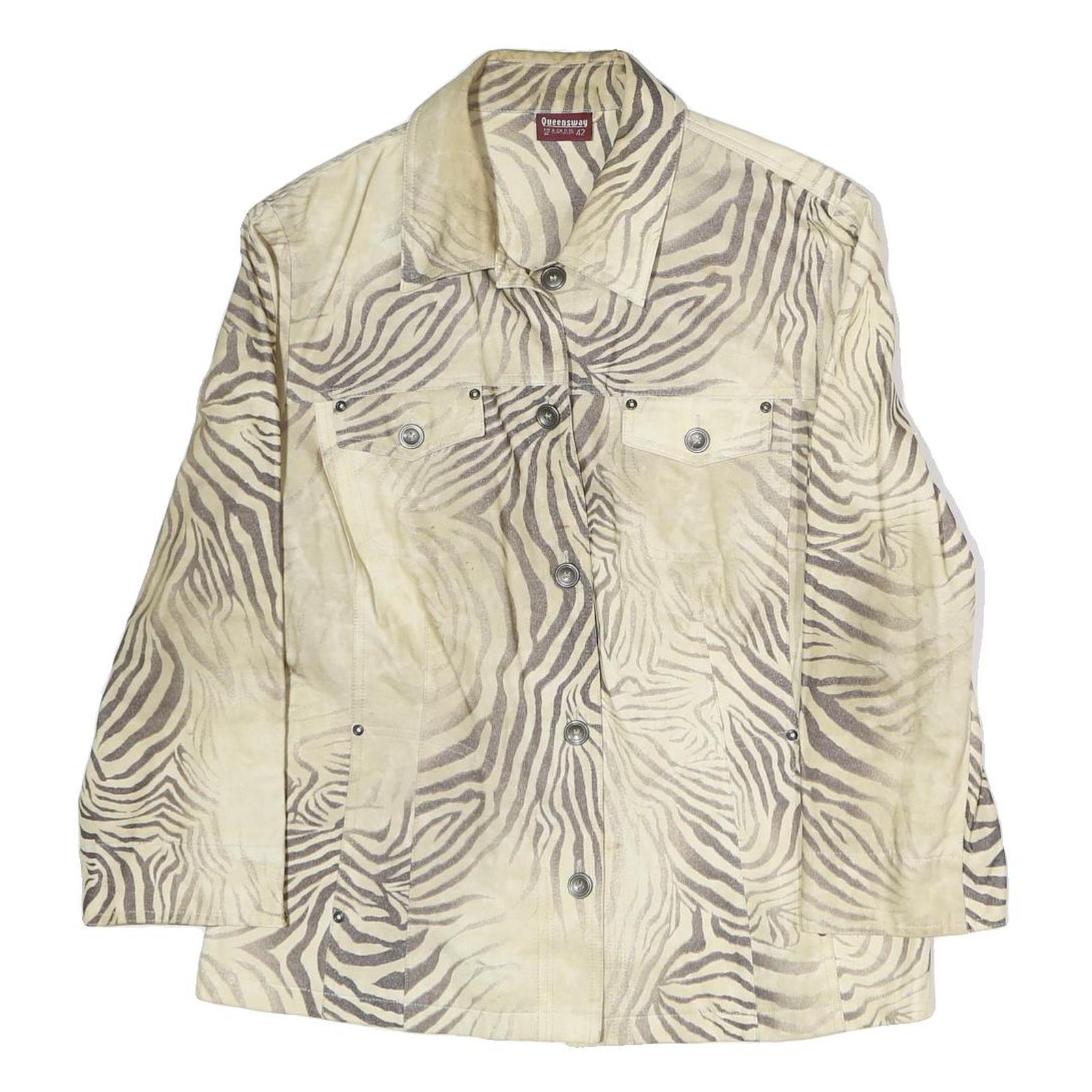 QUEENSWAY Womens Beige Animal Print Cotton Blend Jacket M Button Closure Stylish Refurbished - N/A refurbished available on Cerqular