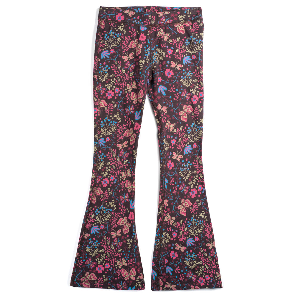 Kids Leggings: Organic Cotton Flared Yoga Pants: Flower Child | Color: Flower Child | Size: 2T Refurbished - N/A (Note: There is no well-known brand named "M refurbished available on Cerqular