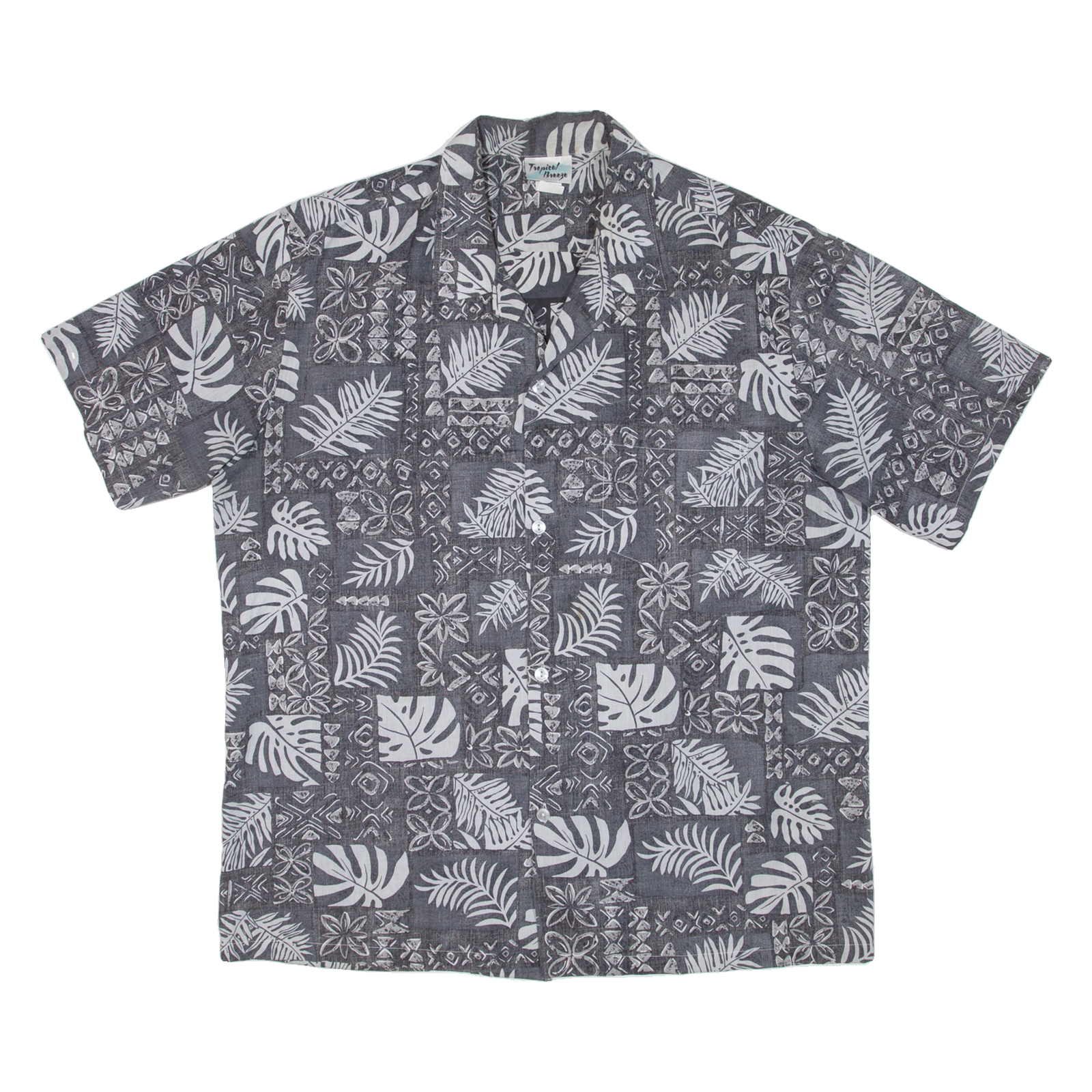 TROPICAL BREEZE Mens Hawaiian Shirt Grey Floral XL Refurbished - N/A refurbished available on Cerqular
