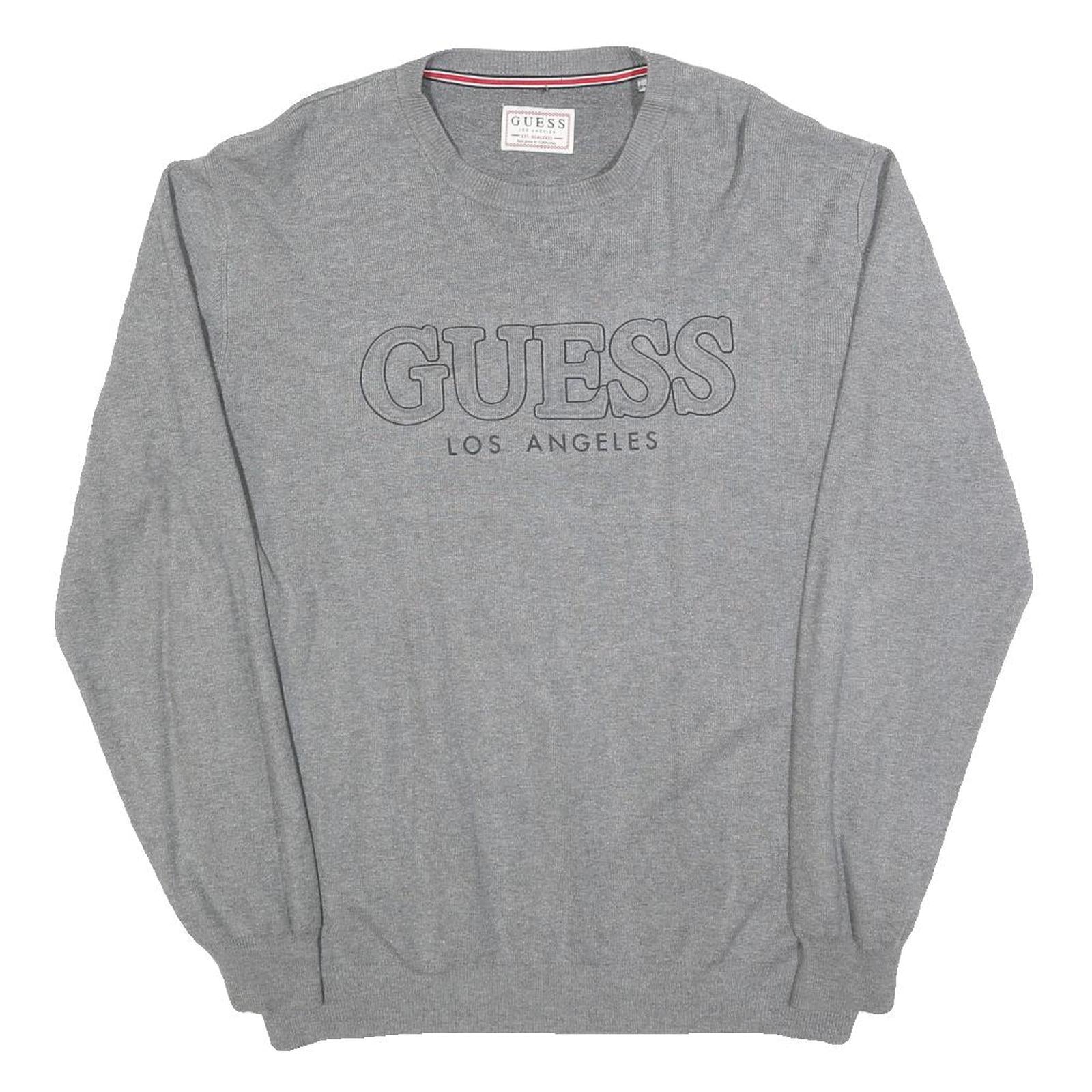GUESS Mens Grey Plain Cotton Blend Jumper Crew Neck Basic Knit L Casual Refurbished - N/A refurbished available on Cerqular