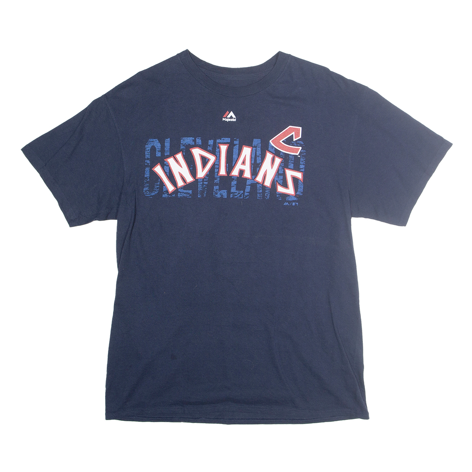 MAJESTIC Mens Blue Cleveland Indians Graphic T-Shirt L Short Sleeve Crew Neck Refurbished - N/A refurbished available on Cerqular