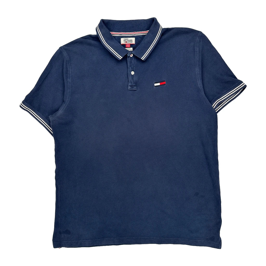 Tommy Hilfiger Denim Polo Shirt - 2XL Blue Cotton Refurbished - Thrifted (note: this is a term often used to describe second- refurbished available on Cerqular