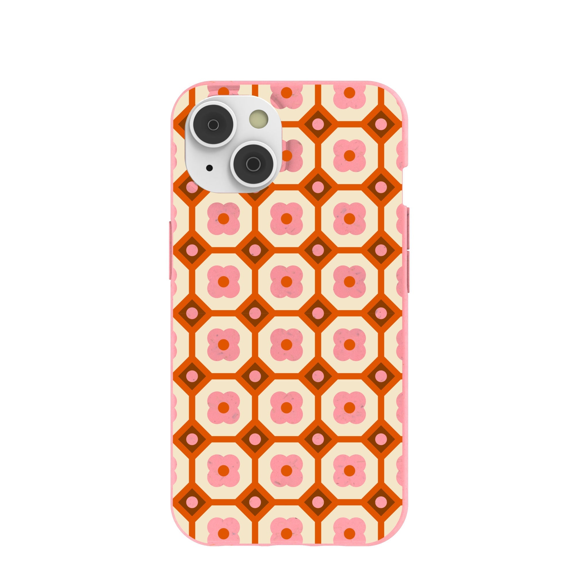 Bubblegum Pink Retro Tiles iPhone 14/16e Case Refurbished - Pela Case refurbished available on Cerqular
