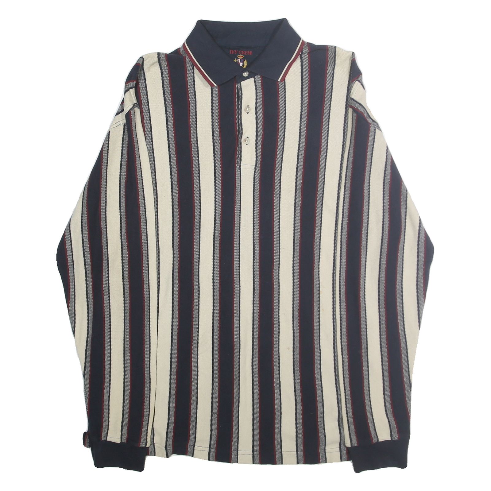 IVY CREW Mens Navy & Cream Striped Long Sleeve Polo Shirt L Cotton Casual Refurbished - N/A refurbished available on Cerqular