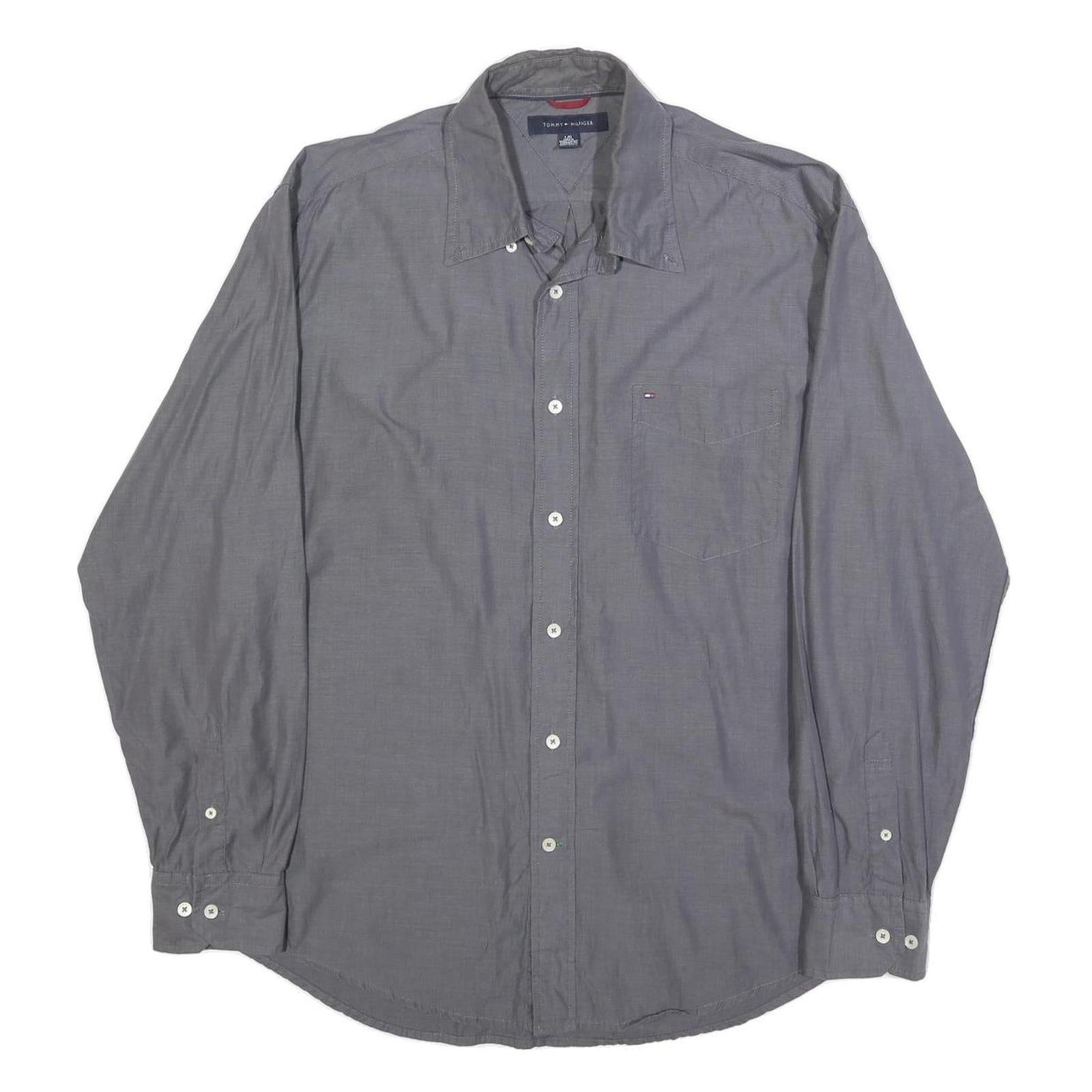 TOMMY HILFIGER Mens Grey L Cotton Shirt Long Sleeve Button Casual Pocket Refurbished - N/A refurbished available on Cerqular