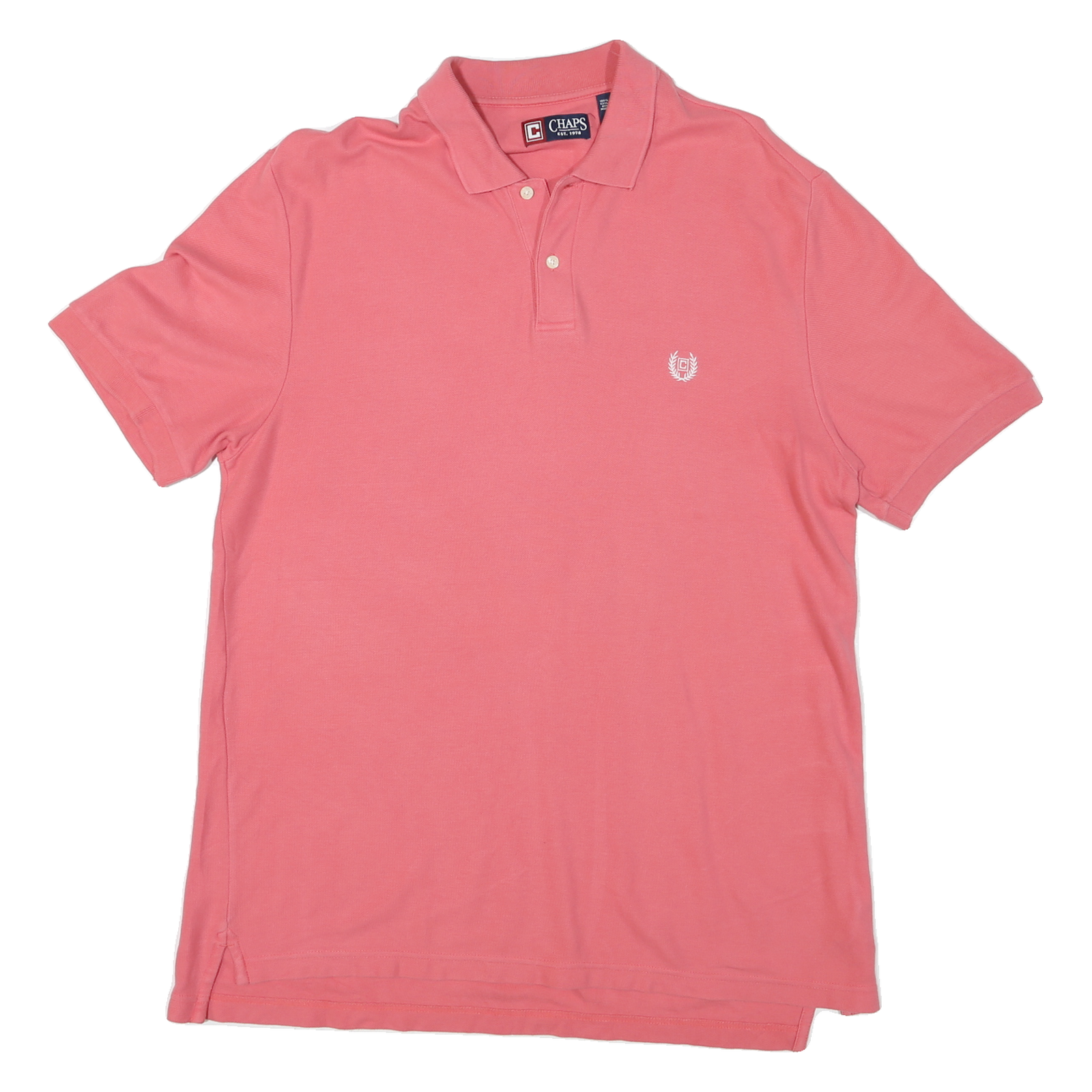 CHAPS Mens Pink Short Sleeve Plain L Cotton Polo Shirt Casual Classic Refurbished - N/A refurbished available on Cerqular