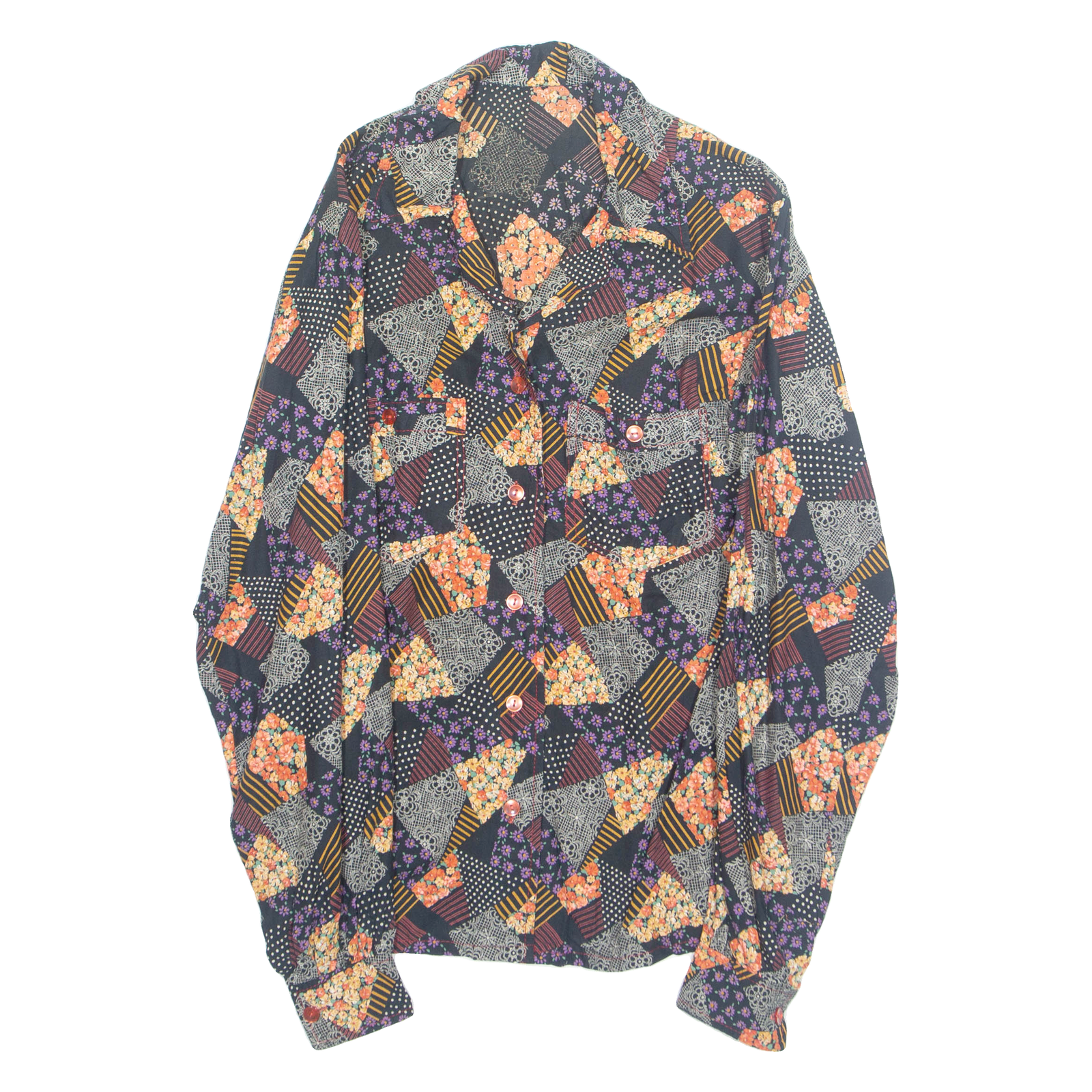 Womens Printed Shirt Black Collared Long Sleeve Floral M Refurbished - N/A refurbished available on Cerqular