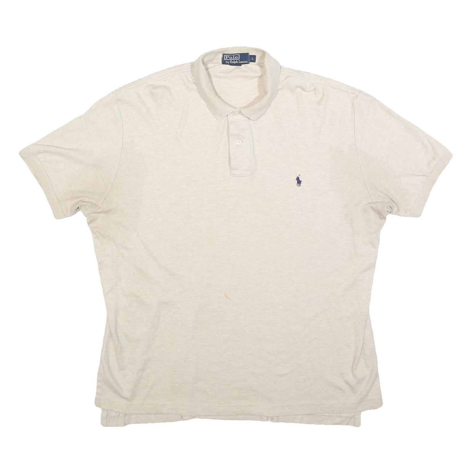 POLO RALPH LAUREN Mens Cream Short Sleeve Plain L Cotton Blend Polo Shirt Refurbished - N/A refurbished available on Cerqular