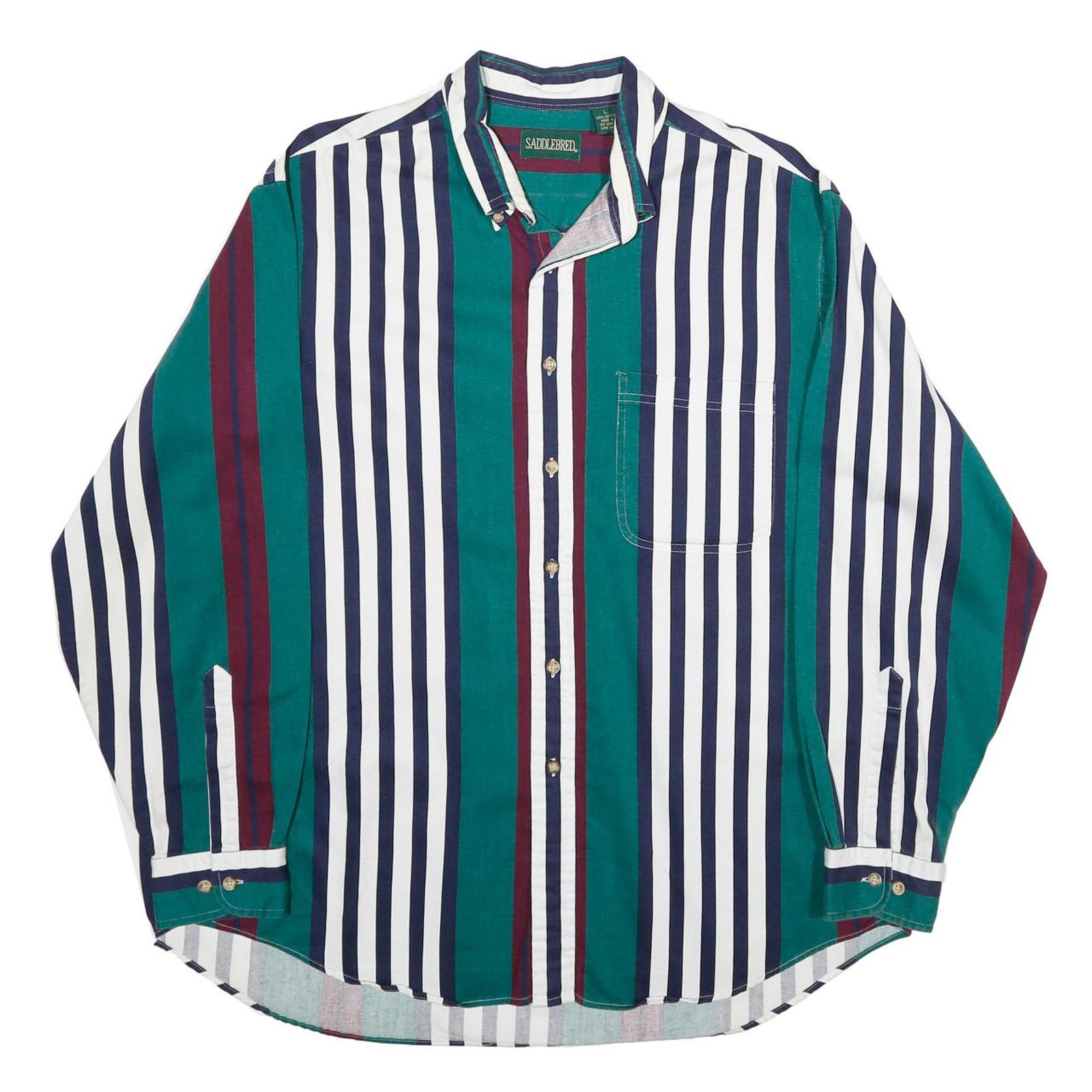 SADDLEBIRD Mens Green & Maroon Striped Cotton Shirt L Classic Button Down Refurbished - N/A refurbished available on Cerqular
