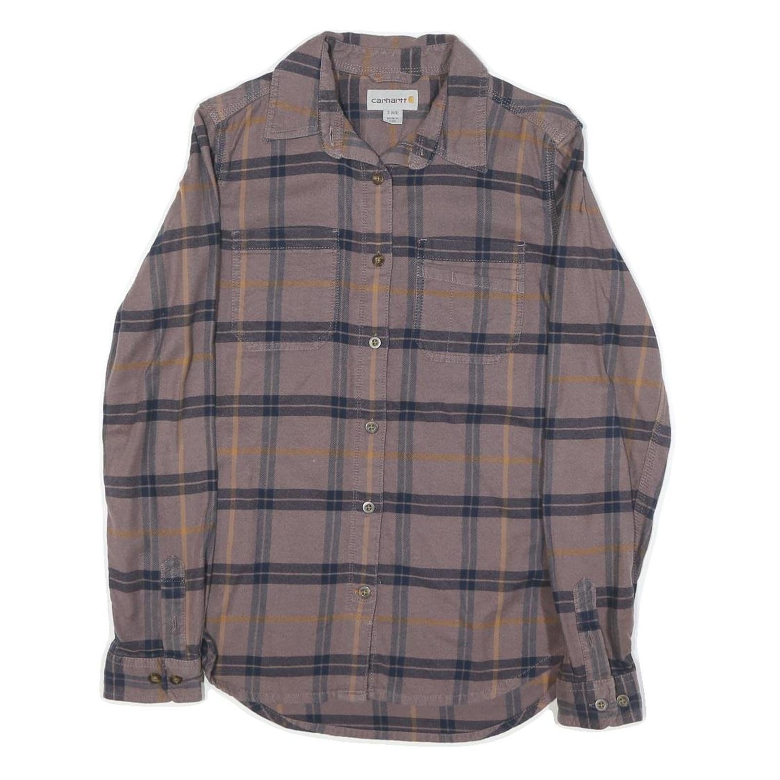 CARHARTT Womens Brown & Navy Checked Shirt S Cotton Blend Casual Workwear Refurbished - N/A refurbished available on Cerqular