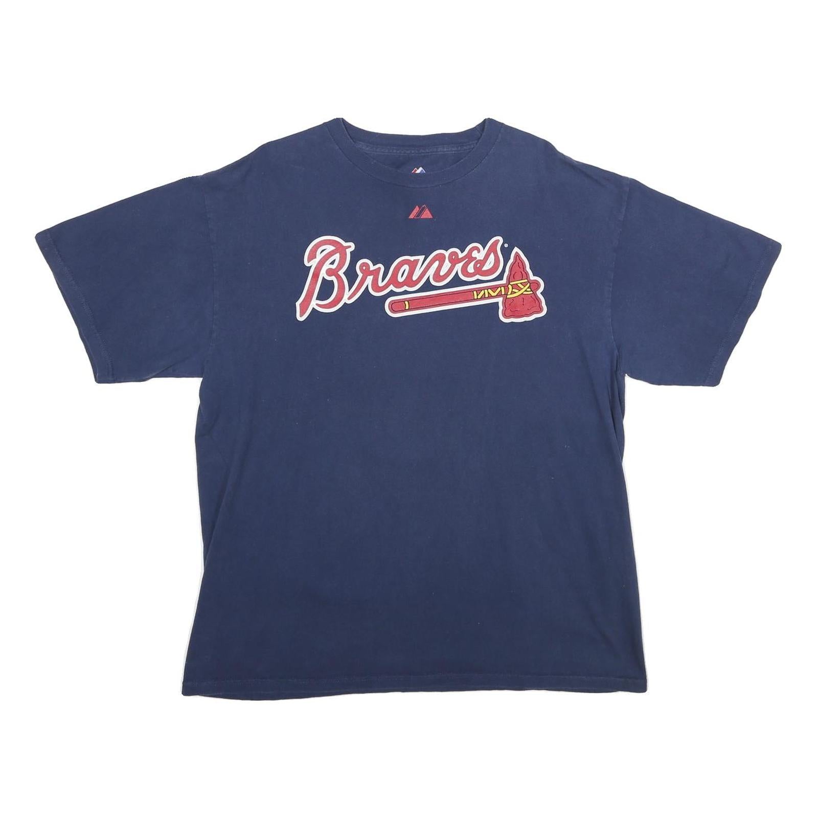 MAJESTIC Mens Navy Blue Braves Graphic T-Shirt L Short Sleeve Crew Neck Sports Refurbished - N/A refurbished available on Cerqular
