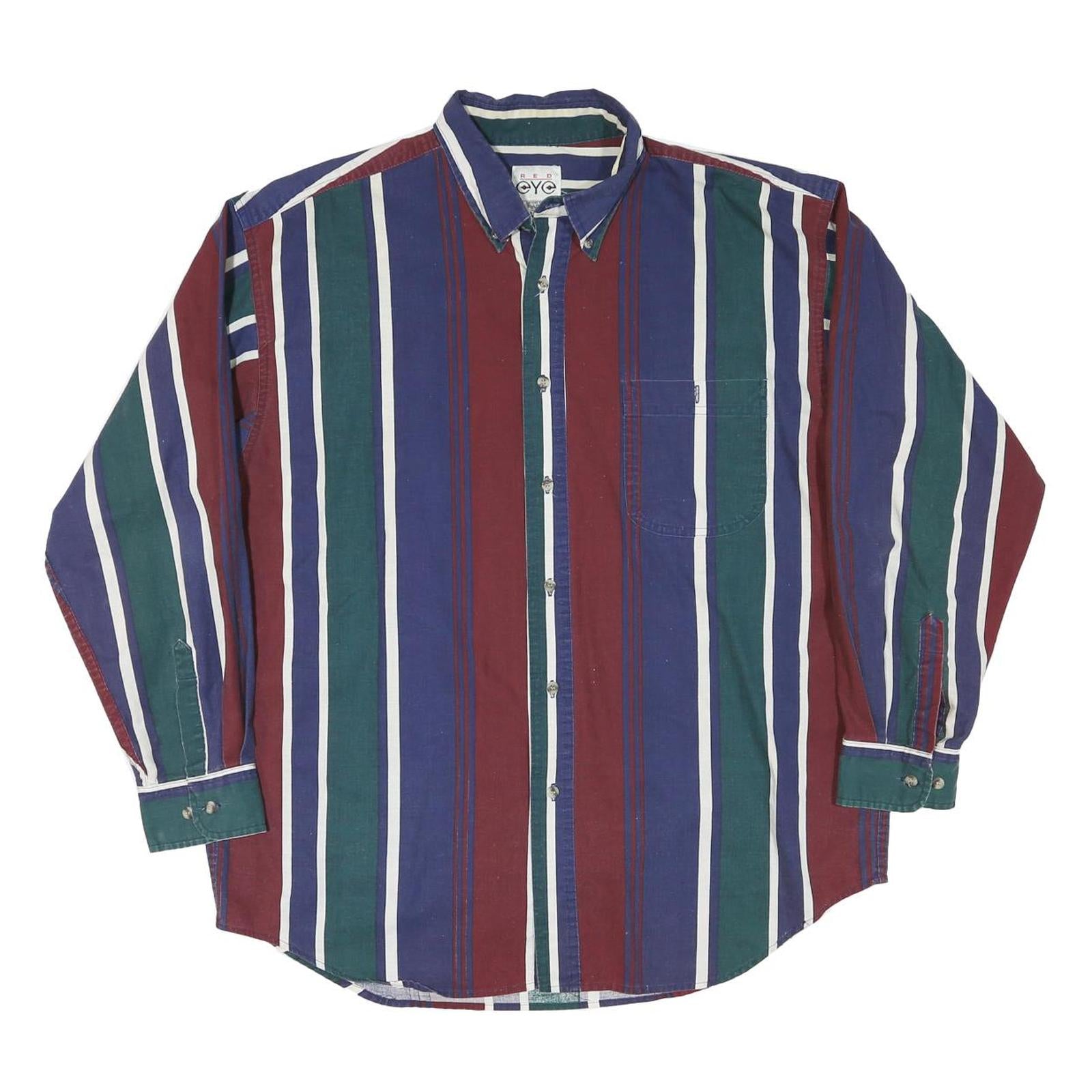 RED EYE Mens Blue Green & Maroon Stripe Shirt L Button-Down Cotton Blend Casual Refurbished - N/A refurbished available on Cerqular