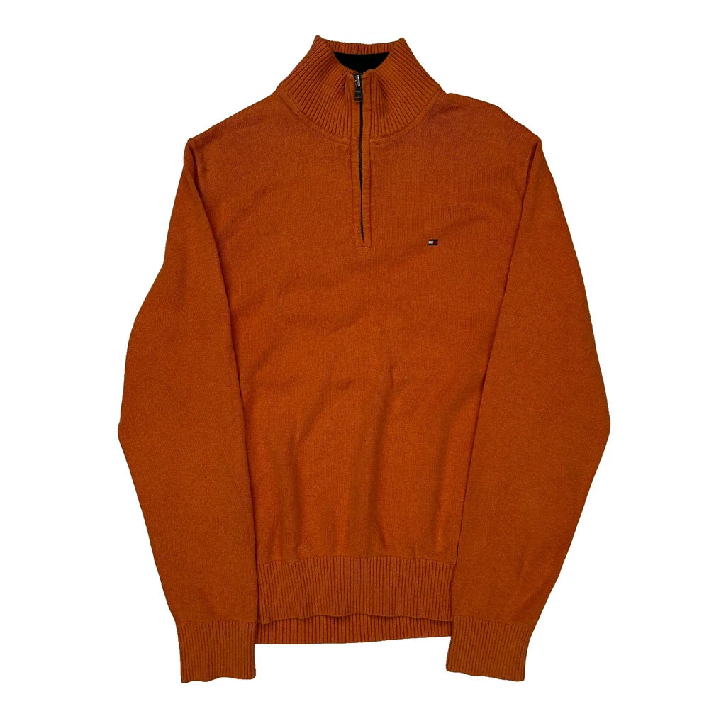 Tommy Hilfiger 1/4 Zip - Medium Orange Cotton Refurbished - Thrifted (note: this is a term often used to describe second- refurbished available on Cerqular