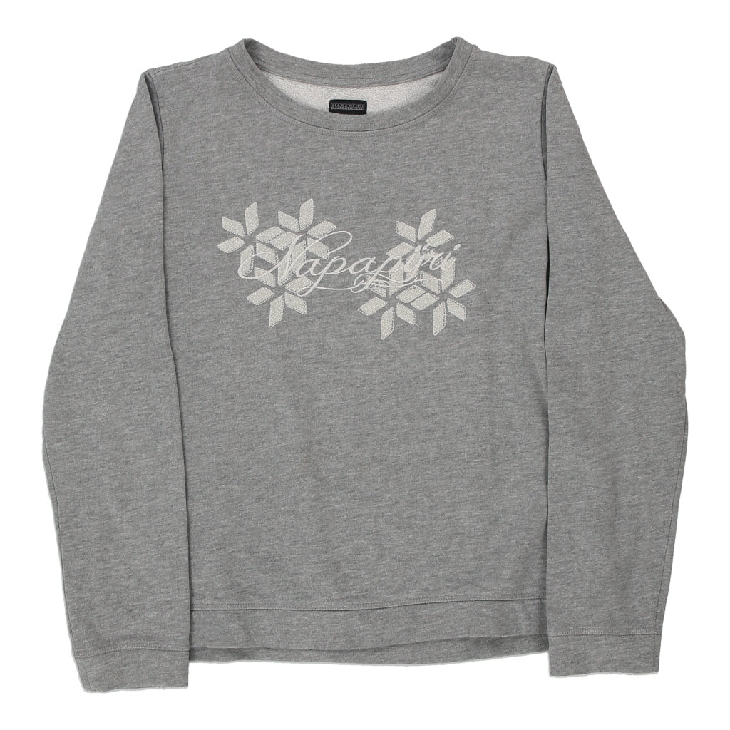 Napapijri Spellout Sweatshirt - Large Grey Cotton Blend | Size: large Refurbished - Thrifted (note: this is a term often used to describe second- refurbished available on Cerqular