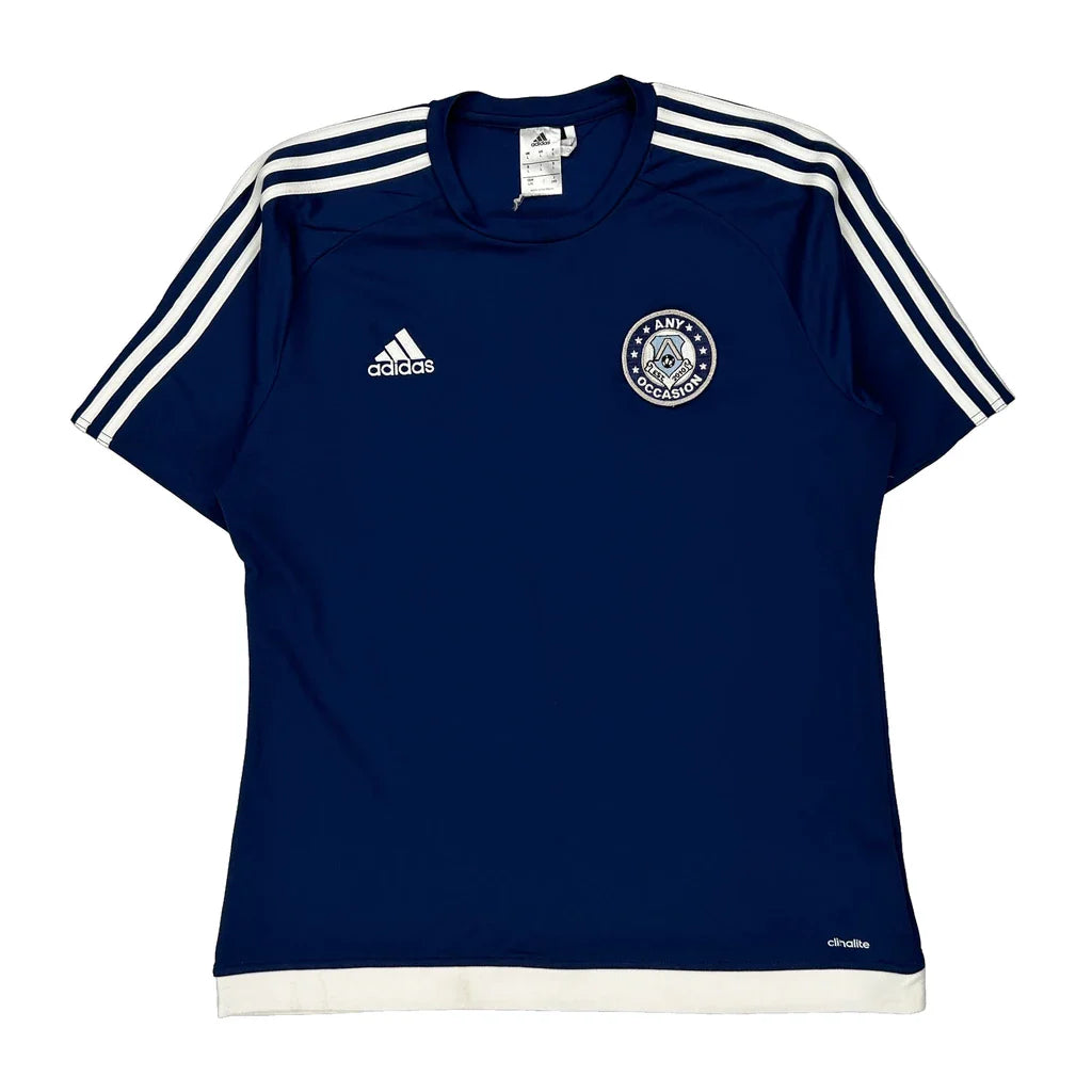 Any Occasion Adidas Football Shirt - Large Blue Polyester Refurbished - Thrifted (note: this is a term often used to describe second- refurbished available on Cerqular