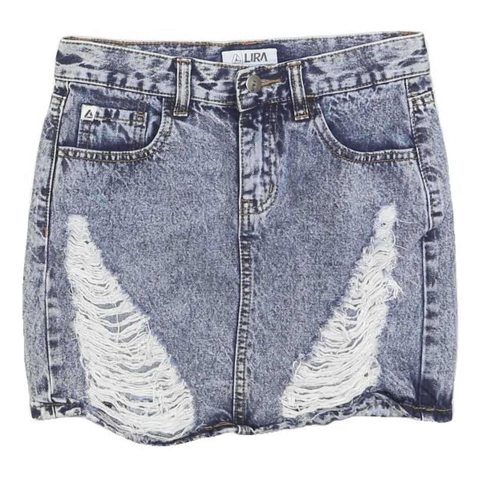 LIRA Womens Blue Denim Mini Skirt Cotton Blend Distressed XS Ripped Casual Refurbished - N/A refurbished available on Cerqular
