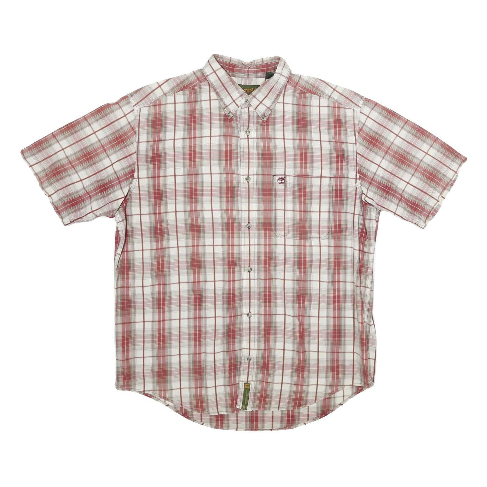 TIMBERLAND Mens White & Red Check Shirt L Casual Cotton Short Sleeve Button Refurbished - N/A refurbished available on Cerqular