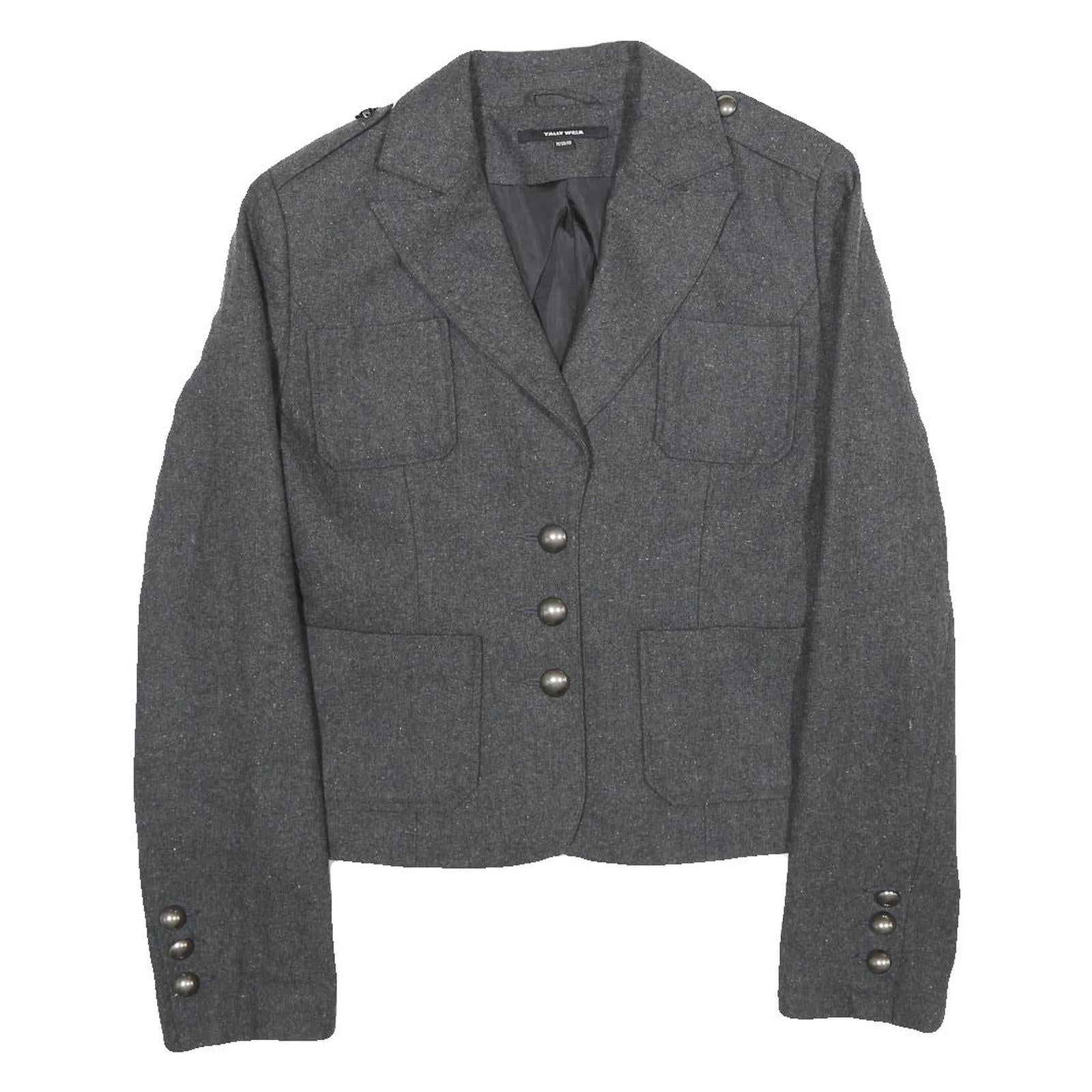 TALLY WEIJL Womens Grey Cotton Tailored Jacket M Button Plain Wool-Blend Refurbished - N/A refurbished available on Cerqular
