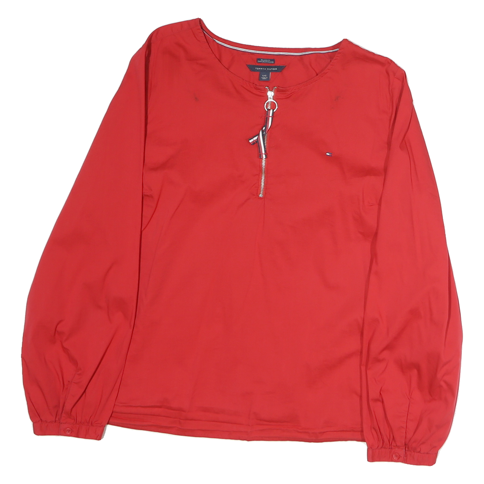 TOMMY HILFIGER Womens Red Cotton Top Long Sleeve Round Neck S Zip Front Detail Refurbished - N/A refurbished available on Cerqular