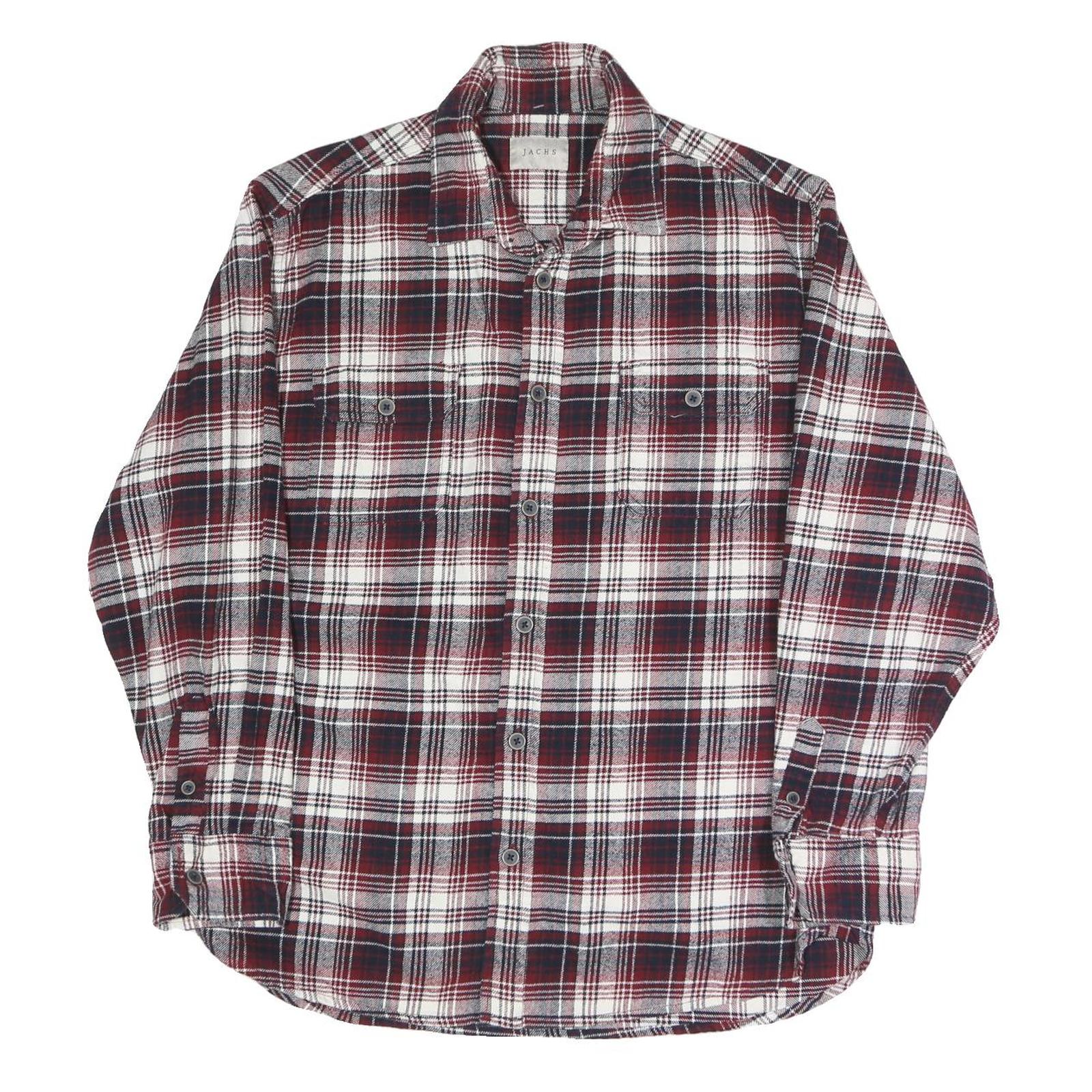 JACHS Mens Red & White Check Shirt L Casual Cotton Blend Long Sleeve Button Refurbished - N/A refurbished available on Cerqular