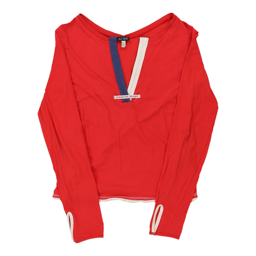 Armani Jeans Jumper - Large Red Cotton | Size: large Refurbished - N/A (Preloved Designer is not a specific brand, it refurbished available on Cerqular