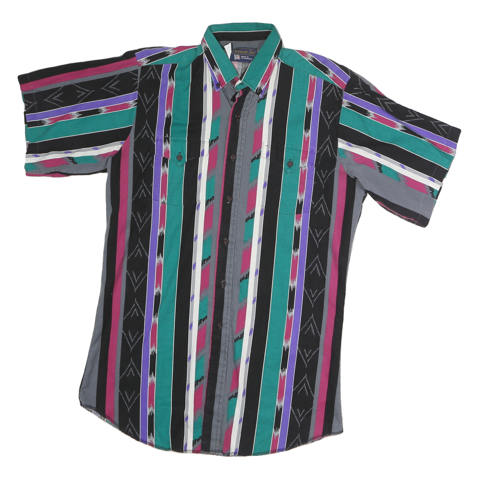PANHANDLE Mens Black & Green Short Sleeve Striped Shirt M Casual Printed Refurbished - N/A refurbished available on Cerqular