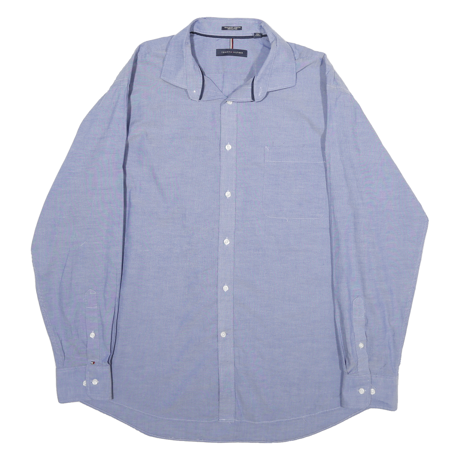 TOMMY HILFIGER Mens Blue Plain Shirt XL Cotton Blend Classic Button Collar Refurbished - N/A refurbished available on Cerqular