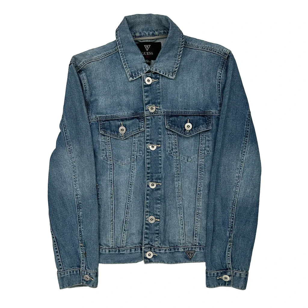 Guess Denim Jacket - Small Blue Denim Refurbished - Thrifted (note: this is a term often used to describe second- refurbished available on Cerqular