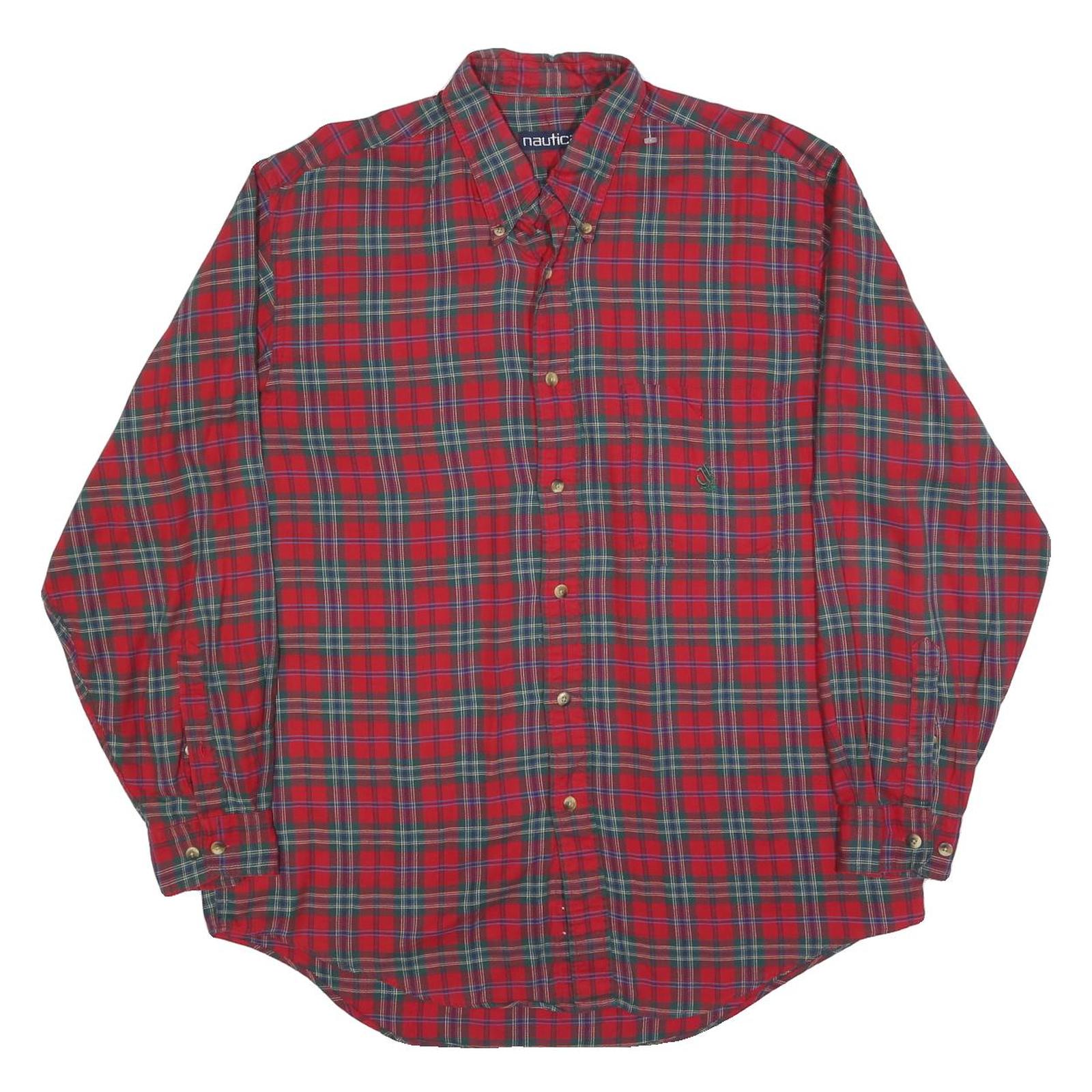 NAUTICA Mens Red & Green Check Shirt L Cotton Blend Long Sleeve Button Collar Refurbished - N/A refurbished available on Cerqular