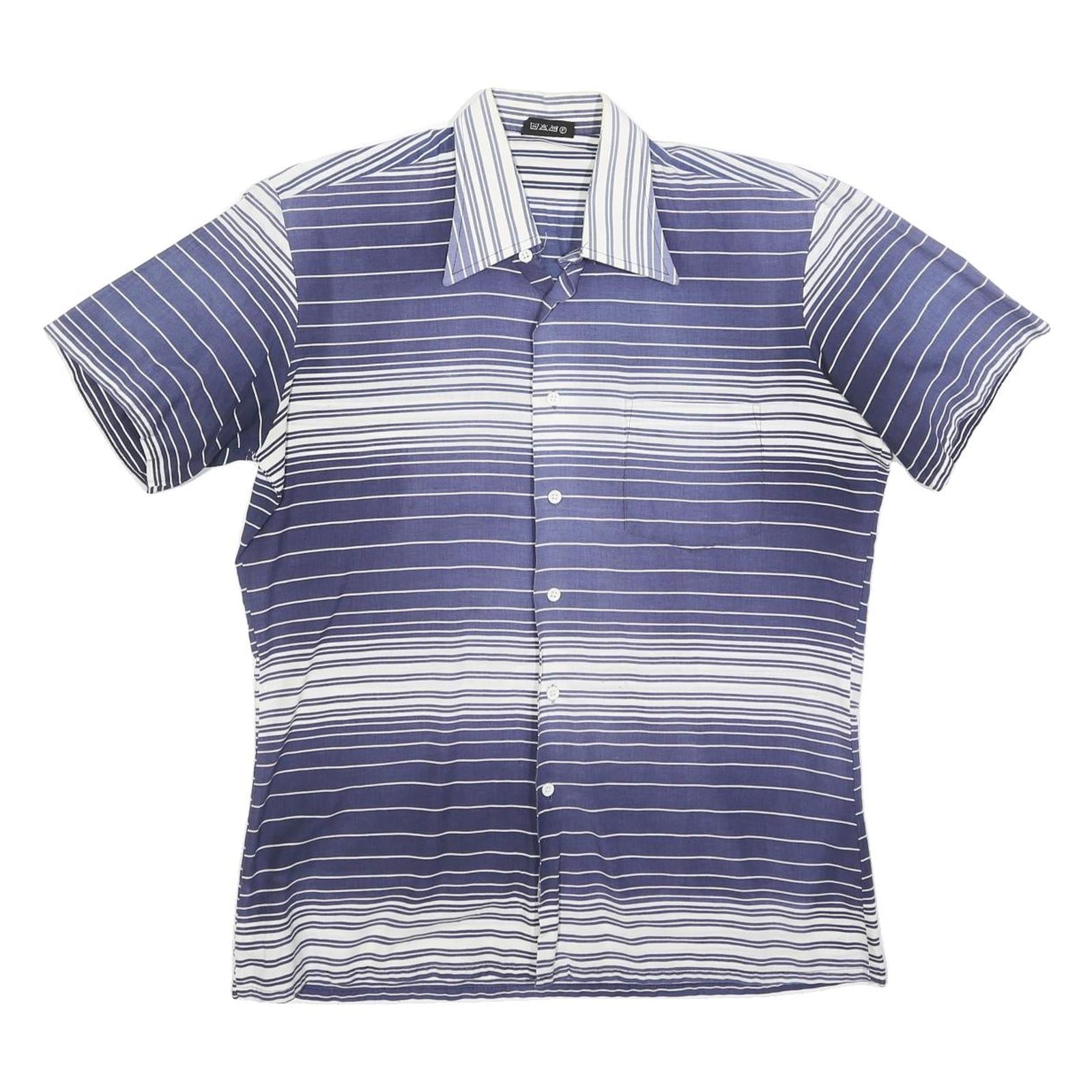 TOP SHIRT Mens Blue & White Striped Short Sleeve Shirt M Cotton Casual Refurbished - N/A refurbished available on Cerqular