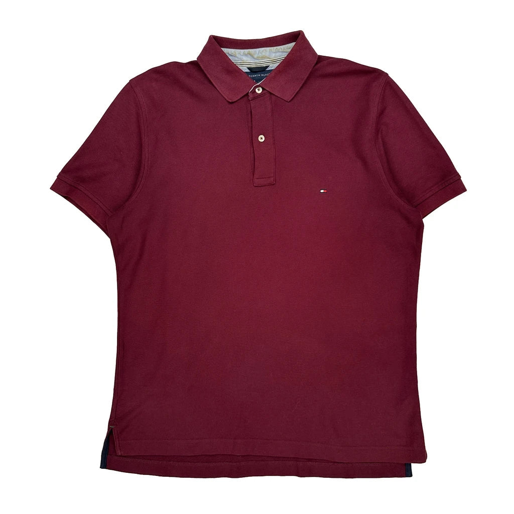 Tommy Hilfiger Polo Shirt - Large Burgundy Cotton Refurbished - Thrifted (note: this is a term often used to describe second- refurbished available on Cerqular
