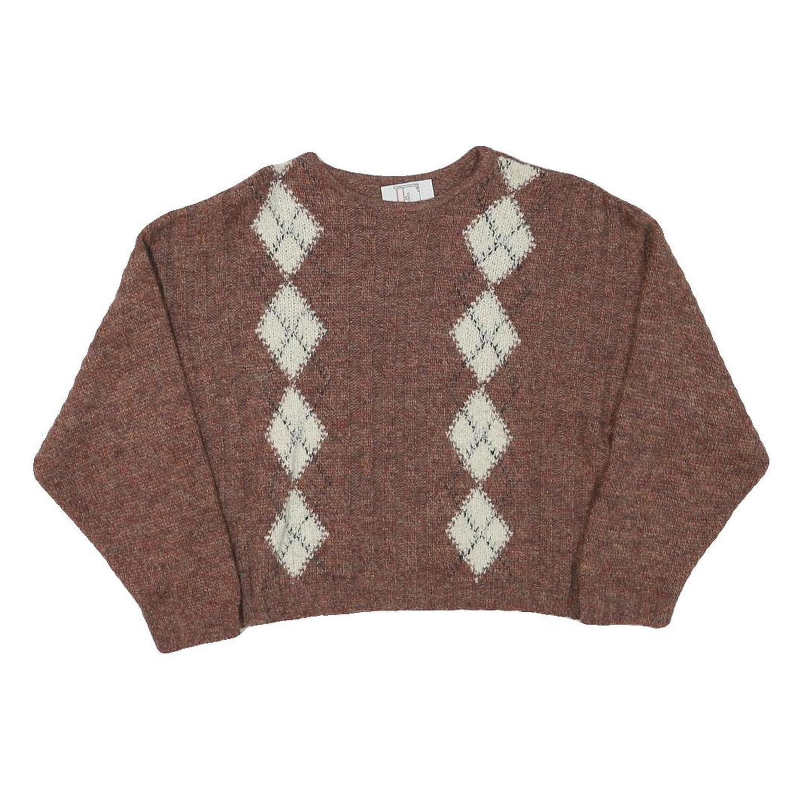 LE FAVOLE Womens Brown & Cream Patterned Wool Blend Plain Crew Neck Chunky Knit Refurbished - N/A refurbished available on Cerqular
