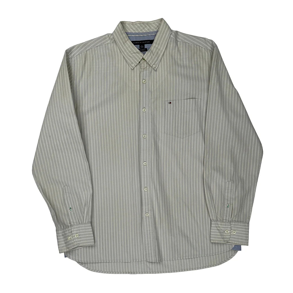 Tommy Hilfiger Striped Shirt - XL Beige Cotton Refurbished - Thrifted (note: this is a term often used to describe second- refurbished available on Cerqular