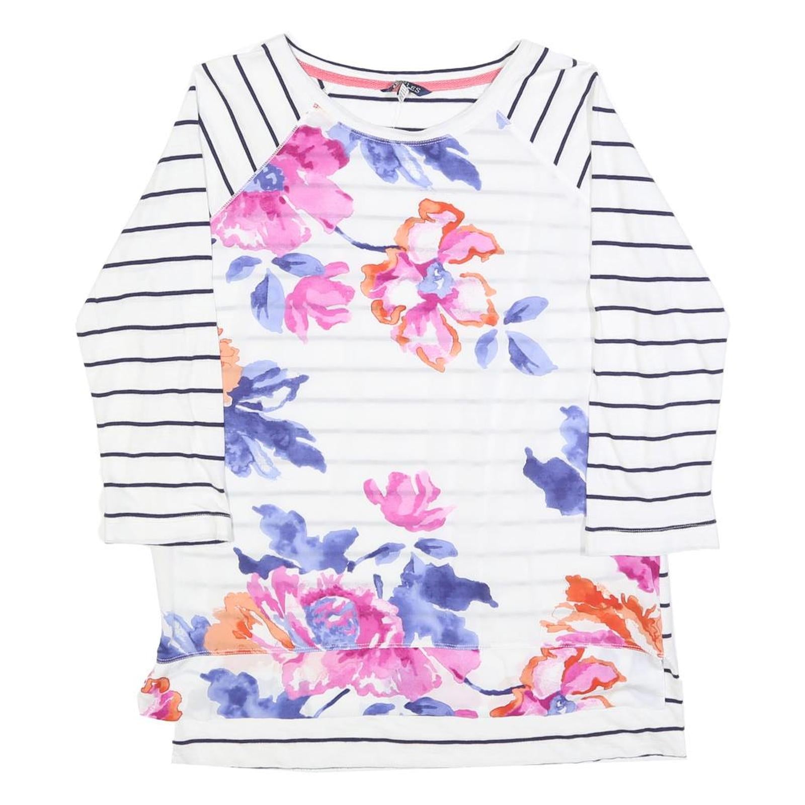 JOULES Womens White & Navy Floral Stripe Sports Top Long Sleeve Crew Neck UK 12 Refurbished - N/A refurbished available on Cerqular
