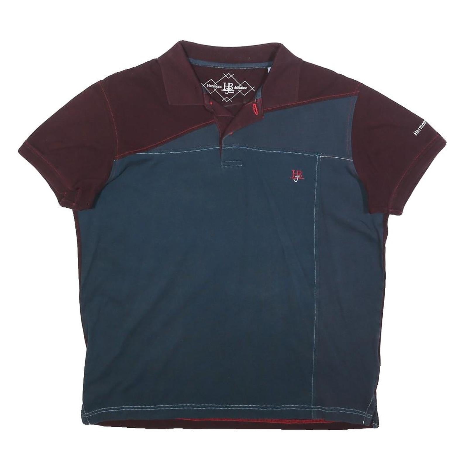 HARMONT & BLAINE Mens Blue & Burgundy Short Sleeve Polo Shirt M Cotton Blend HB Refurbished - N/A refurbished available on Cerqular