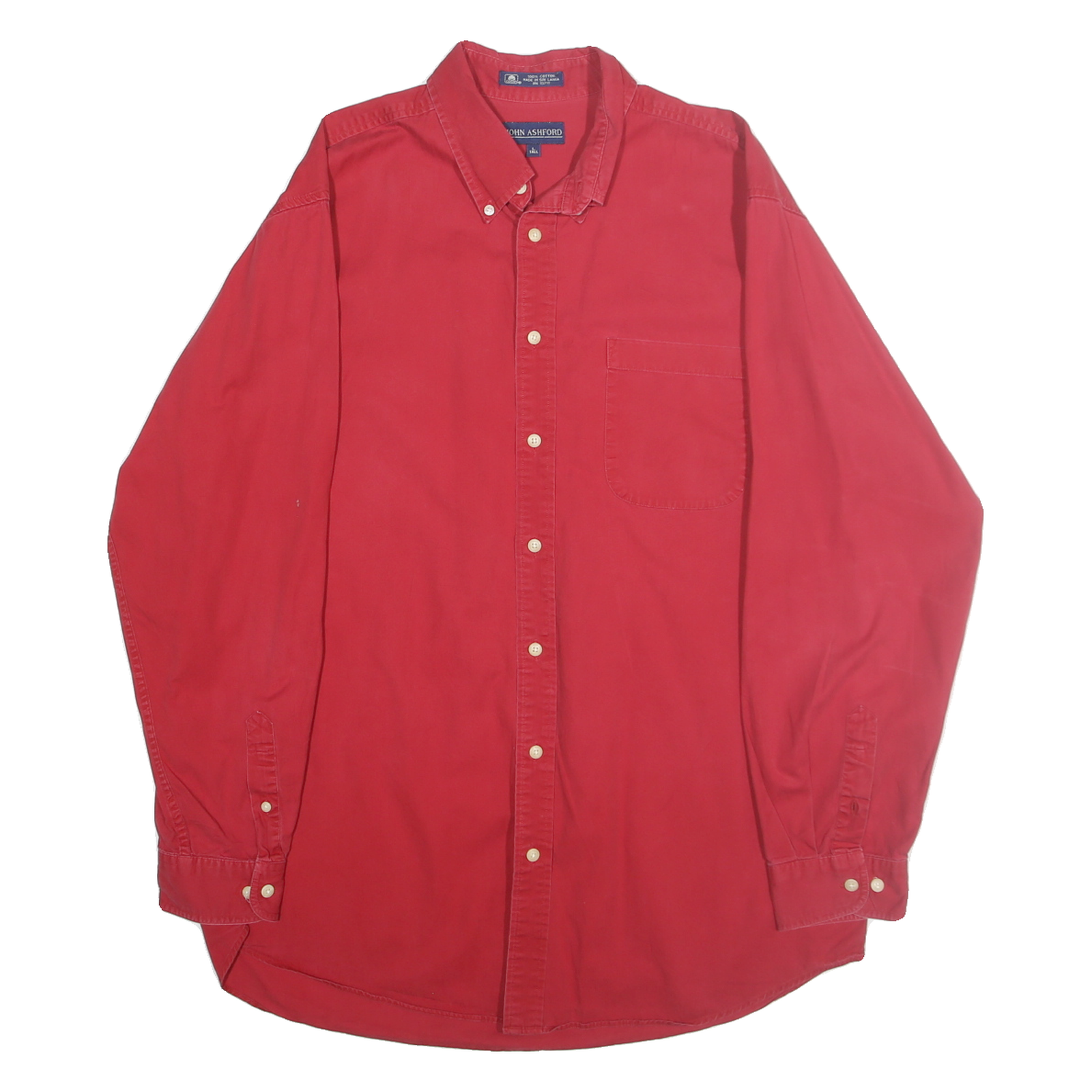 JOHN ASHFORD Mens Red Shirt L Button Down Cotton Casual Long Sleeve Classic Refurbished - N/A refurbished available on Cerqular