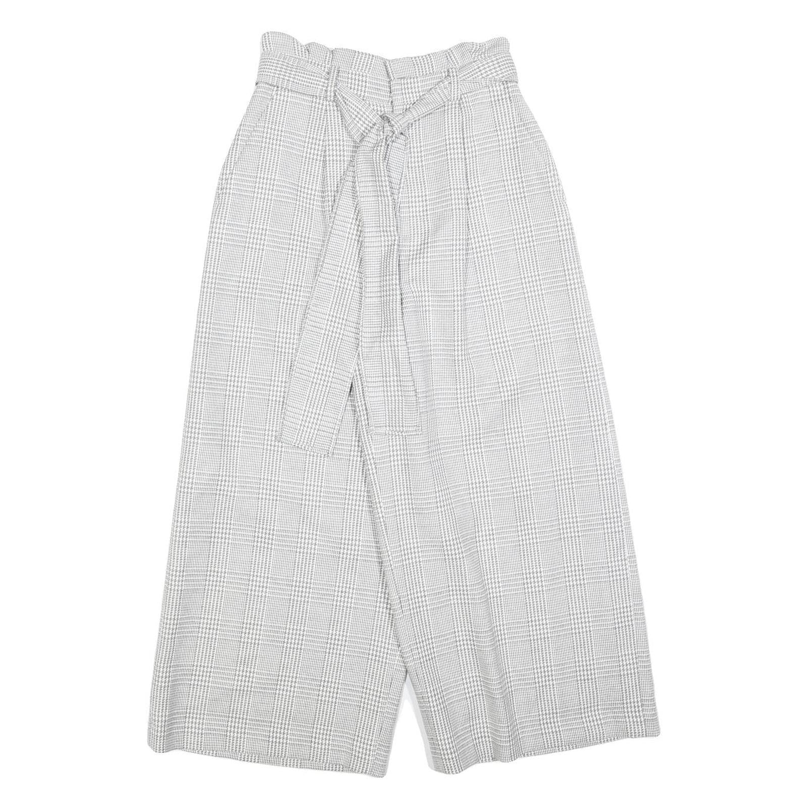 Womens Grey Check Relaxed Wide-Leg Trousers W24 L23 Belted Zip Closure Casual Refurbished - N/A refurbished available on Cerqular