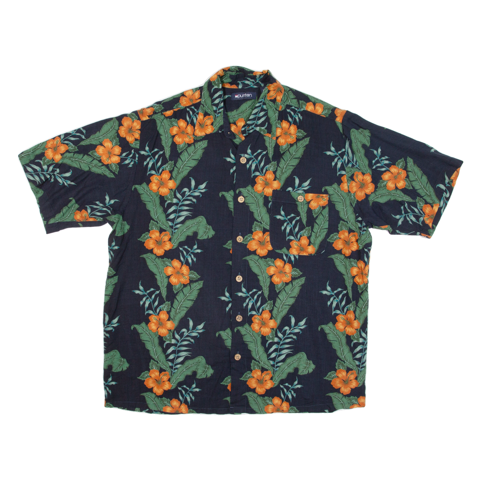 PURITAN Mens Hawaiian Shirt Black Floral M Refurbished - N/A refurbished available on Cerqular