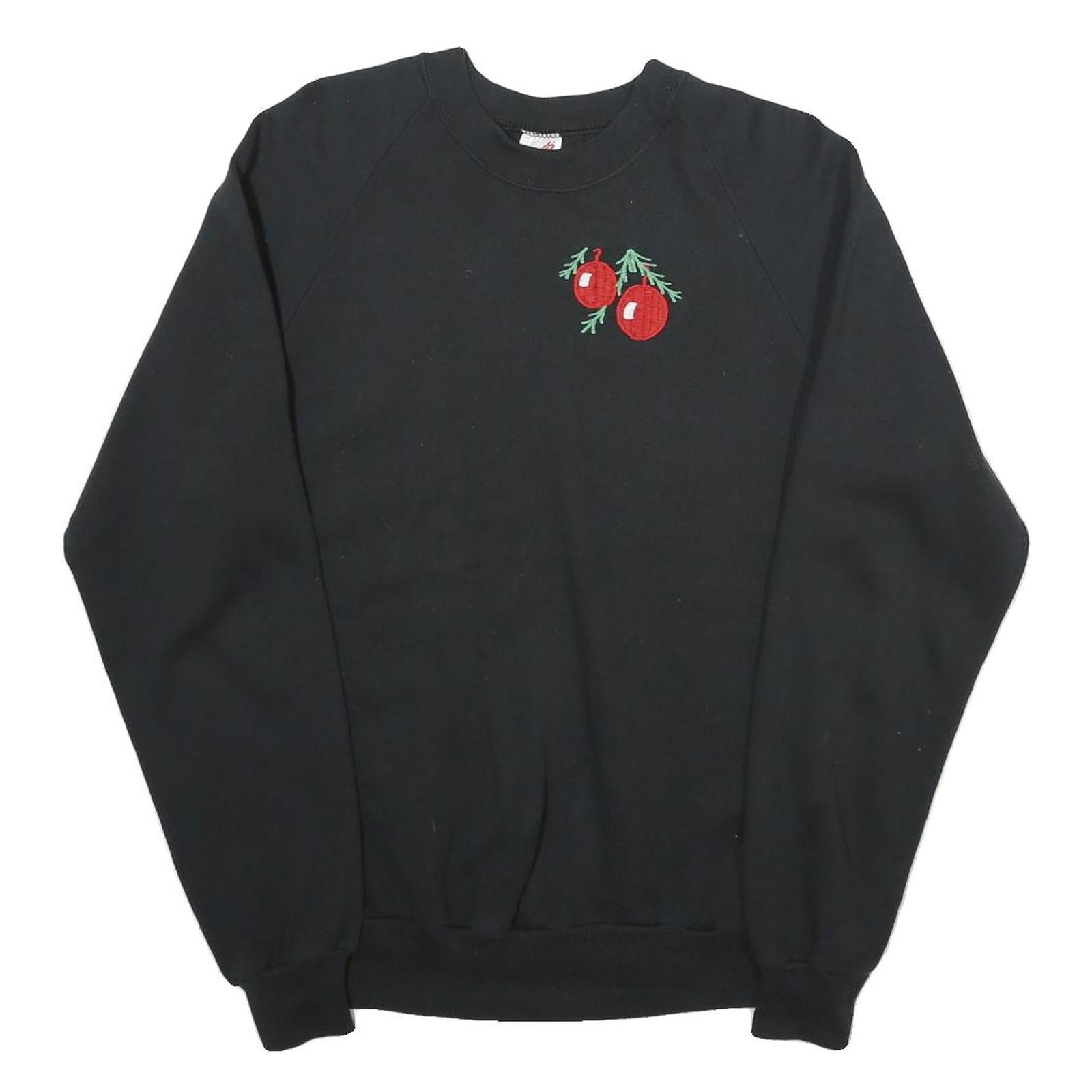 JERZEES Womens Black Sweatshirt Crew Neck L Cotton Pullover Cherry Motif Refurbished - N/A refurbished available on Cerqular