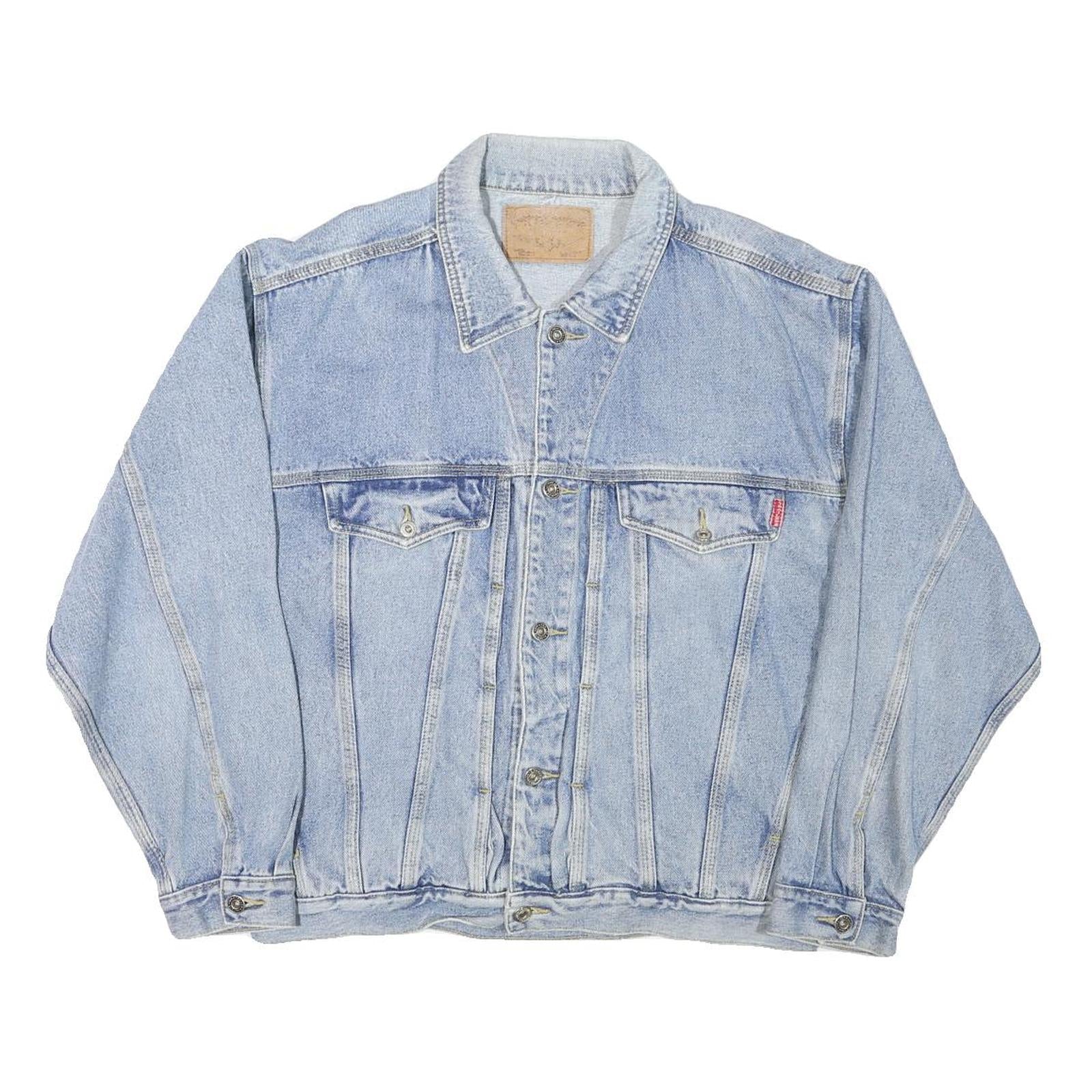 Mens Blue Denim Jacket L Cotton Blend Classic Fit Button Closure Long Sleeve Refurbished - N/A refurbished available on Cerqular
