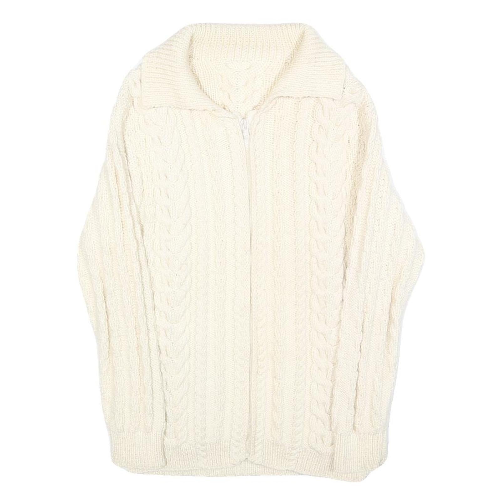 Womens Cream Plain Chunky Knit Full Zip Jumper Cable Knit S Zip Cardigan Refurbished - N/A refurbished available on Cerqular