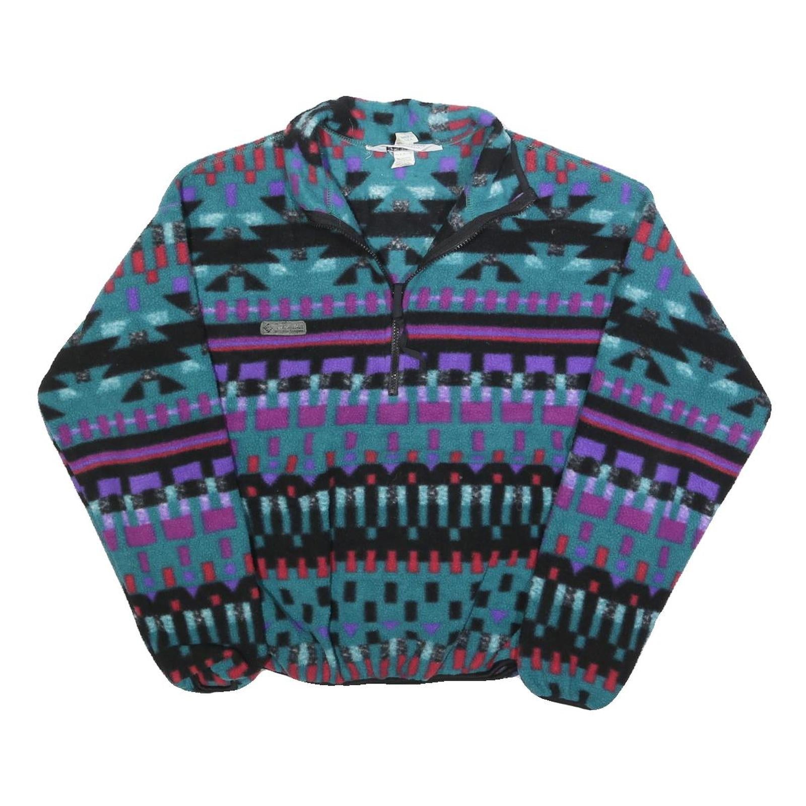 COLUMBIA Womens Green, Purple & Black Patterned Pullover Jumper Size L Fleece Refurbished - N/A refurbished available on Cerqular