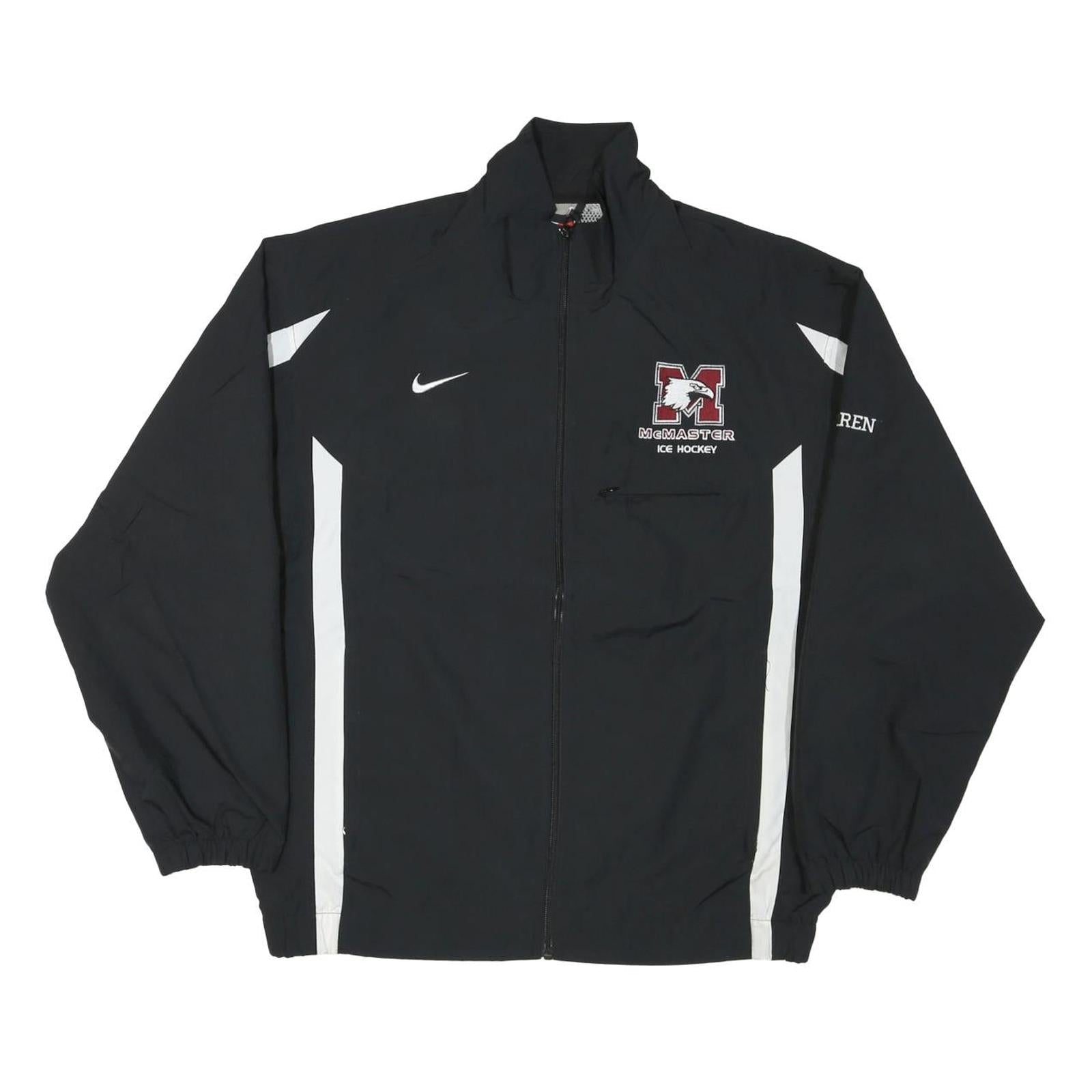 NIKE Mens Black & White McMaster Ice Hockey Sports Zip Nylon Jacket S Refurbished - N/A refurbished available on Cerqular