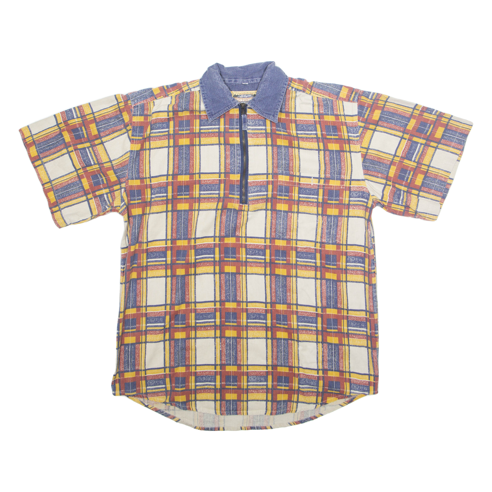 AUTHENTIC CONCEPT 1/4 Zip Mens Polo Shirt Blue Check S Refurbished - N/A refurbished available on Cerqular