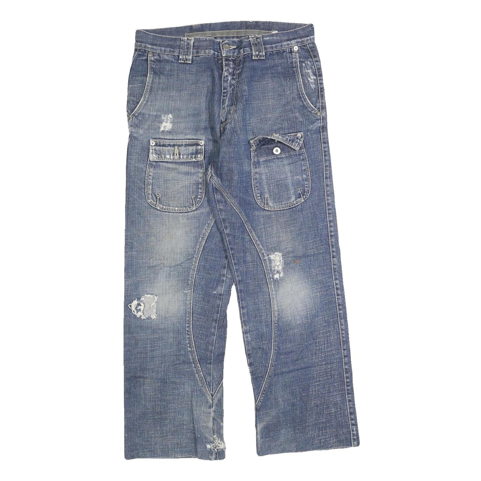 Womens Blue Regular Fit Straight Denim Rinse W32 L27 Button Cotton Blend Jeans Refurbished - N/A refurbished available on Cerqular